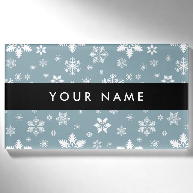 Weiße Schneeflocken, Grau, Ihr Name, Personalisier Namenschild (Vorderseite)