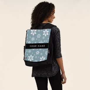 Weiße Schneeflocken, Grau, Ihr Name, Personalisier Rucksack