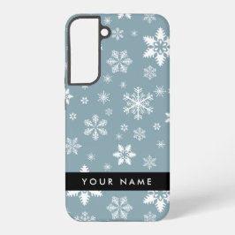 Weiße Schneeflocken, Grau, Ihr Name, Personalisier Samsung Galaxy Hülle