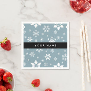 Weiße Schneeflocken, Grau, Ihr Name, Personalisier Serviette