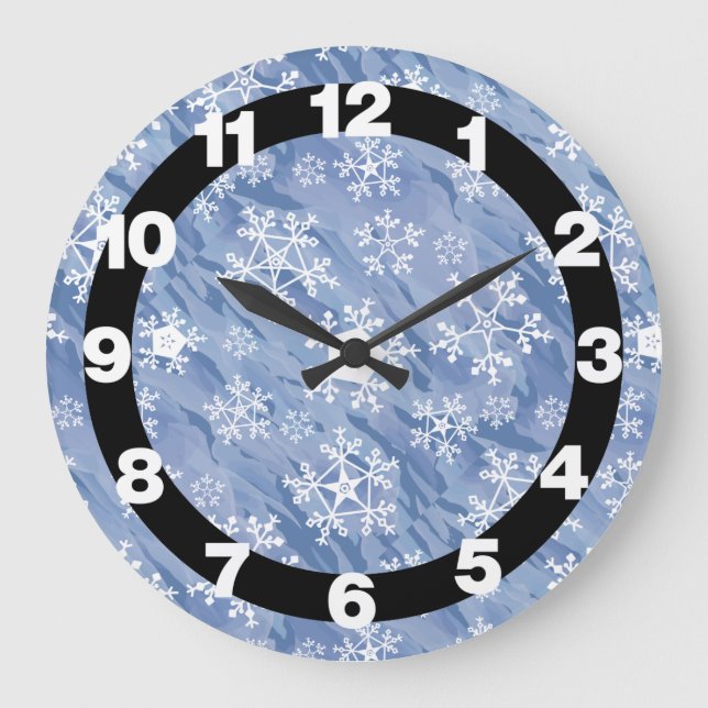 Weiße Schneeflocken große Uhr (Vorderseite)