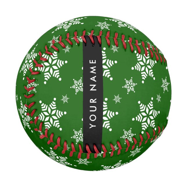 Weiße Schneeflocken, Grün, Ihr Name, Persönlich ge Baseball (Vorderseite Links)