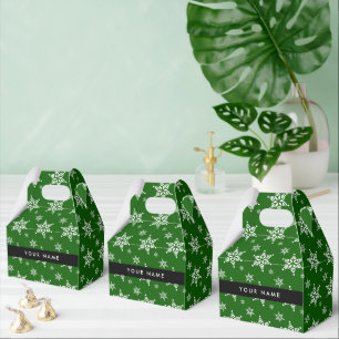 Weiße Schneeflocken, Grün, Ihr Name, Persönlich ge Geschenkschachtel