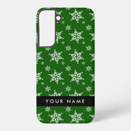 Weiße Schneeflocken, Grün, Ihr Name, Persönlich ge Samsung Galaxy Hülle