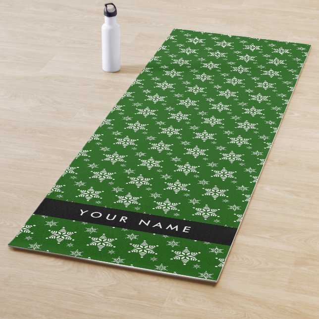 Weiße Schneeflocken, Grün, Ihr Name, Persönlich ge Yogamatte (Beispiel)