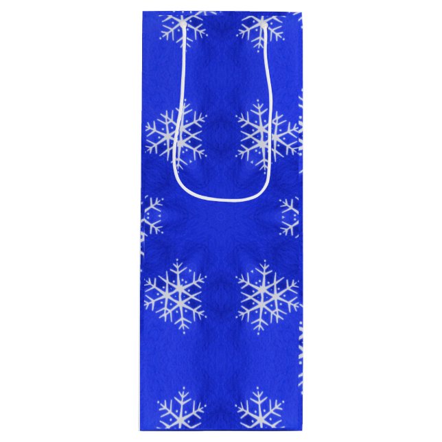 Weiße Schneeflocken Hellblau Hintergrund Geschenktüte Für Weinflaschen (Vorderseite)