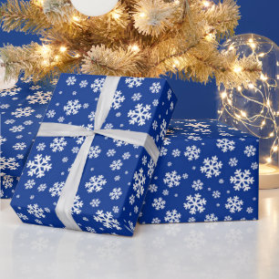 Weiße Schneeflocken im dunkelblauen Wintermuster Geschenkpapier