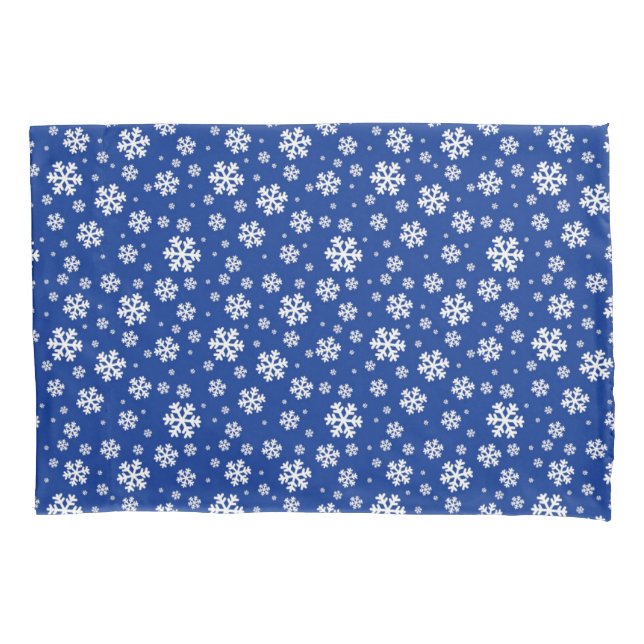 Weiße Schneeflocken im dunkelblauen Wintermuster Kissenbezug (Vorderseite)