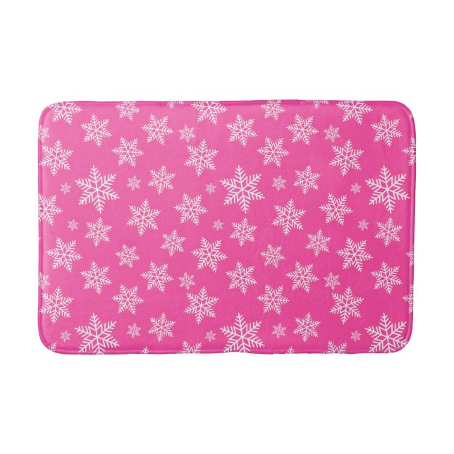 Weiße Schneeflocken im rosa Wintermuster Badematte (Vorderseite)