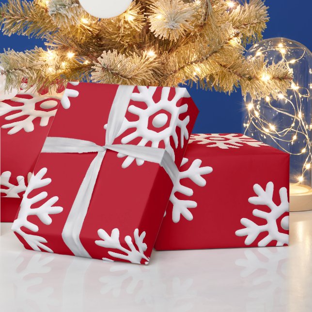 Weiße Schneeflocken im roten Hintergrund Weihnacht Geschenkpapier (Feiertage)