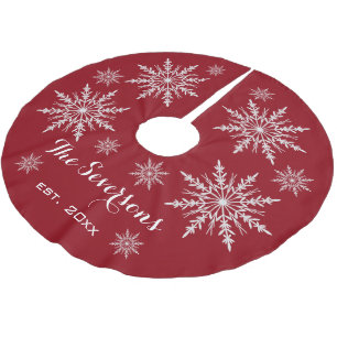 Weiße Schneeflocken in Rot Polyester Weihnachtsbaumdecke