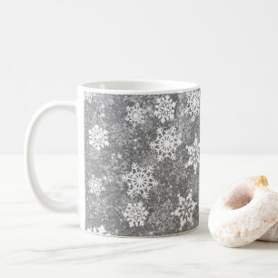 Weiße Schneeflocken Luxuriöse Gray Elegante Weih Kaffeetasse
