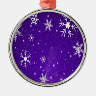 Weiße Schneeflocken mit blauem Lila Hintergrund Ornament Aus Metall
