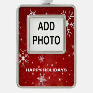 Weiße Schneeflocken mit Gerahmtem Vertikalverzieru Rahmen-Ornament Silber