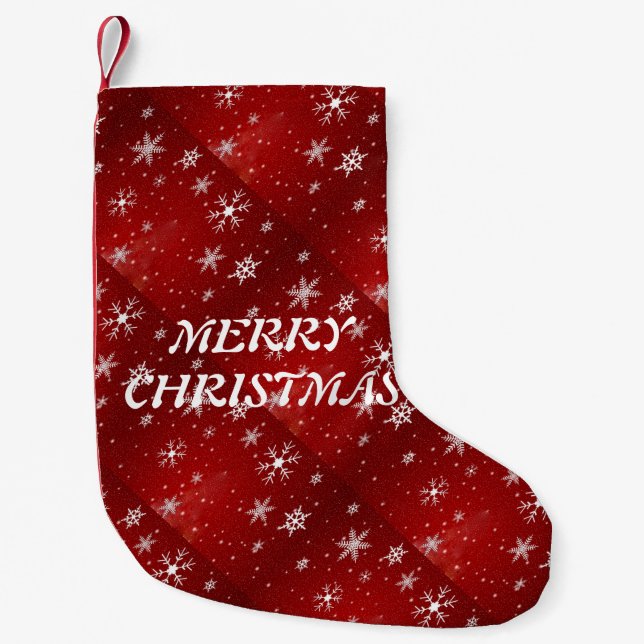 Weiße Schneeflocken mit rotem Hintergrund Kleiner Weihnachtsstrumpf (Vorderseite)