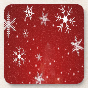 Weiße Schneeflocken mit rotem Hintergrund Untersetzer