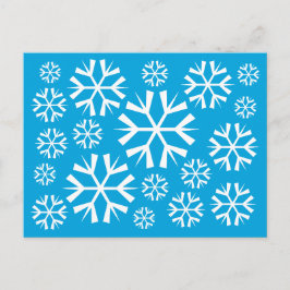Weiße Schneeflocken Muster auf blauem Hintergrund Postkarte