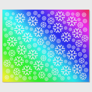 Weiße Schneeflocken Muster auf Regenbogenglanz Geschenkpapier