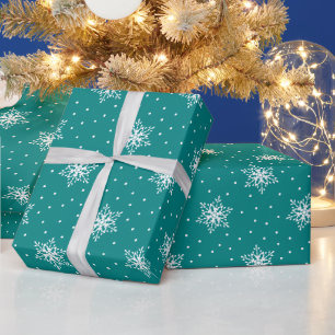 Weiße Schneeflocken Polka Punkte Türkis Weihnachte Geschenkpapier