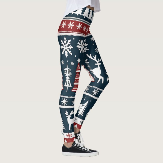 Weiße Schneeflocken, Rentier, Weihnachten im Urlau Leggings (Rechts)