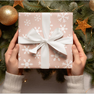 Weiße Schneeflocken Rosa auf Hintergrund Weihnacht Geschenkpapier
