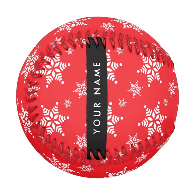 Weiße Schneeflocken, Rot, Ihr Name, Personalisiere Baseball (Vorderseite Links)