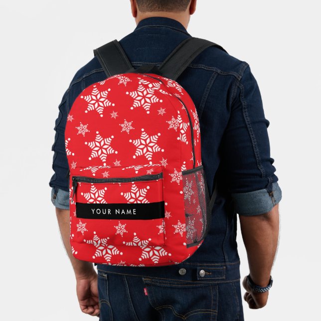 Weiße Schneeflocken, Rot, Ihr Name, Personalisiere Bedruckter Rucksack (Insitu (Modell))