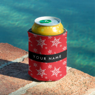 Weiße Schneeflocken, Rot, Ihr Name, Personalisiere Dosenkühler