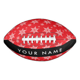 Weiße Schneeflocken, Rot, Ihr Name, Personalisiere Football