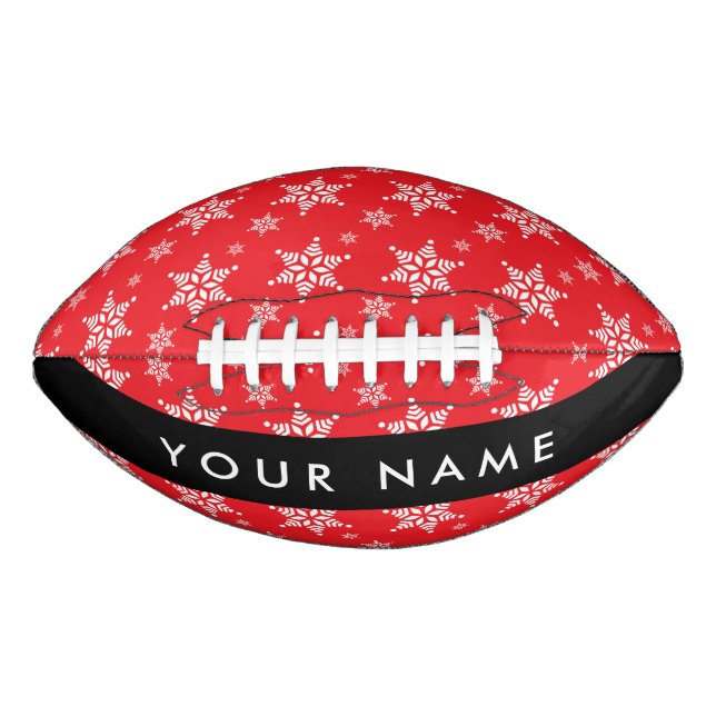 Weiße Schneeflocken, Rot, Ihr Name, Personalisiere Football (Vorderseite)