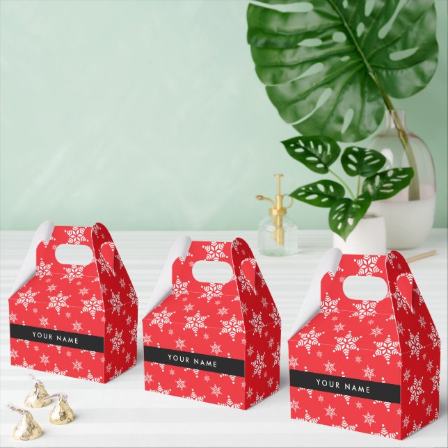 Weiße Schneeflocken, Rot, Ihr Name, Personalisiere Geschenkschachtel (Zahlreiche)