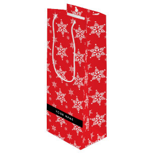Weiße Schneeflocken, Rot, Ihr Name, Personalisiere Geschenktüte Für Weinflaschen