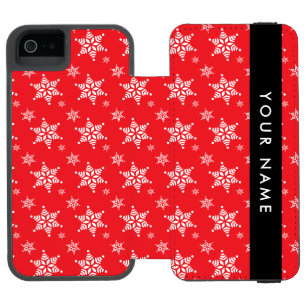 Weiße Schneeflocken, Rot, Ihr Name, Personalisiere Incipio Watson™ iPhone 5 Geldbörsen Hülle
