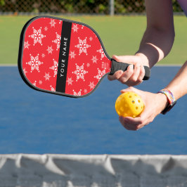 Weiße Schneeflocken, Rot, Ihr Name, Personalisiere Pickleball Schläger