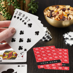 Weiße Schneeflocken, Rot, Ihr Name, Personalisiere Spielkarten