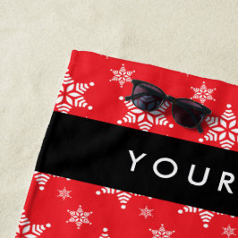 Weiße Schneeflocken, Rot, Ihr Name, Personalisiere Strandtuch