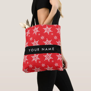 Weiße Schneeflocken, Rot, Ihr Name, Personalisiere Tasche