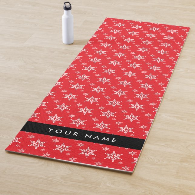 Weiße Schneeflocken, Rot, Ihr Name, Personalisiere Yogamatte (Beispiel)