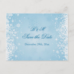 Weiße Schneeflocken Save the Date auf der Postkart Ankündigungspostkarte