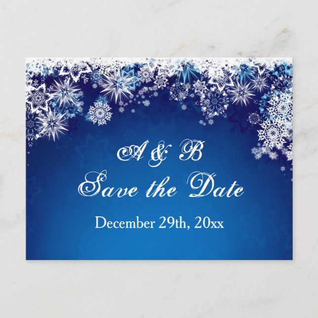 Weiße Schneeflocken Save the Date auf der Postkart Ankündigungspostkarte (Vorderseite)