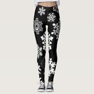Weiße Schneeflocken - Schwarz Leggings