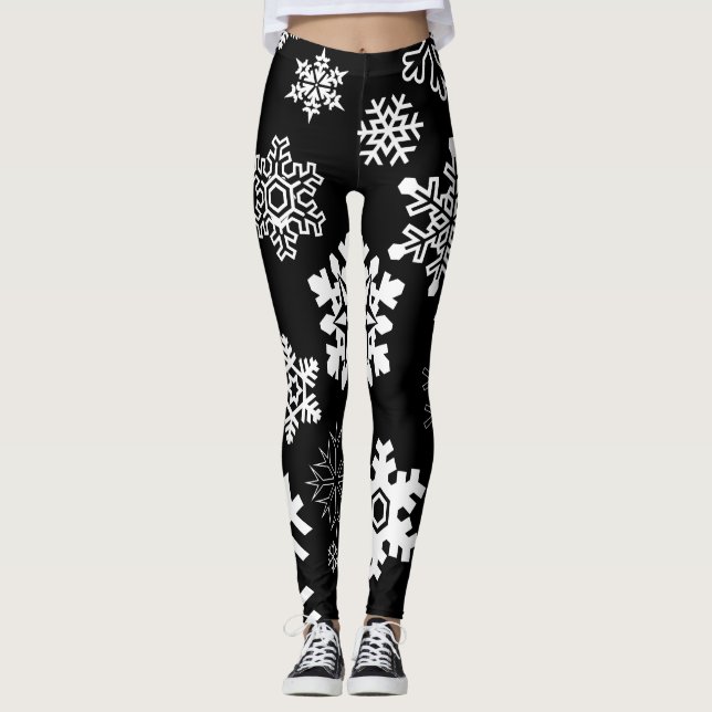 Weiße Schneeflocken - Schwarz Leggings (Vorderseite)