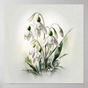 Weiße Schneeglöckchen-Blumen Kunstposter Poster