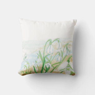 Weiße Schneeglöckchen, Galanthus nivalis Illustrat Kissen