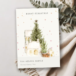 Weiße Schneehäuser Frohe Weihnachtsgrüße Feiertagskarte
