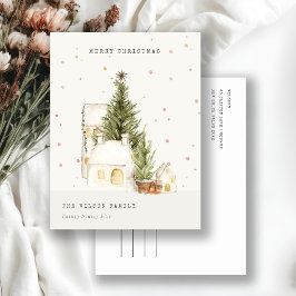 Weiße Schneehäuser Frohe Weihnachtsgrüße Feiertagspostkarte