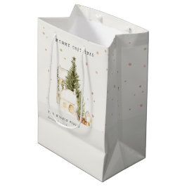 Weiße Schneehäuser Frohe Weihnachtsgrüße Mittlere Geschenktüte