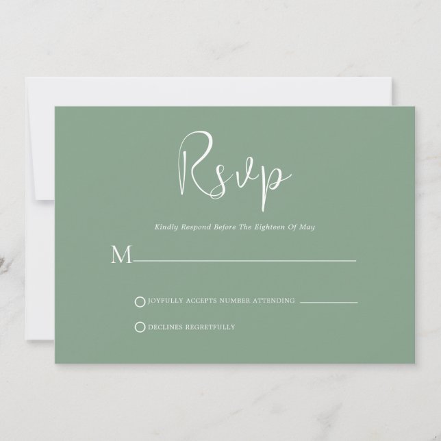 Weiße Schrift auf der grünen RSVP-Karte des Speich Einladung (Vorderseite)