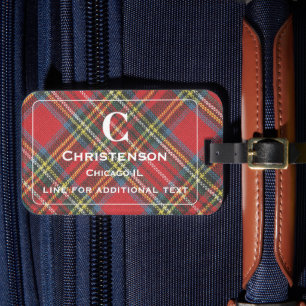 Weiße Schrift auf rotem Stewart-Tartan-Karo-Druck Gepäckanhänger