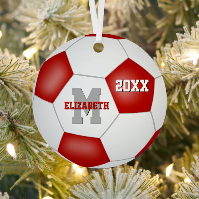 Weiße Schulmädchen Jungen Fußball Ornament Aus Metall (InSitu)